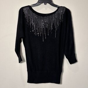 WHITE HOUSE BLACK MARKET Sequin‎ Lightweight 3/4 Sleeve Pullover Sweater Medium